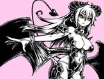  armor armpits astaroth_(shinrabanshou) bad_id bad_pixiv_id bangs bare_shoulders bat_wings breasts cleavage demon_girl earrings heart heart_earrings horns jewelry large_breasts long_hair pauldrons pointy_ears senoo_(sasa1997) shinrabanshou solo spot_color succubus tail wings yellow_eyes 