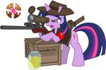  cosplay cutie_mark equine female feral friendship_is_magic gun hat horn jar jarate knife mammal my_little_pony ranged_weapon rifle sniper sniper_(team_fortress_2) sniper_rifle team_fortress_2 twilight_sparkle_(mlp) twlight_sparkle unicorn weapon 