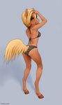  bikini blonde_hair butt clothed clothing coonkun equine female hair hooves horse looking_at_viewer looking_back mammal skimpy solo standing swimsuit 