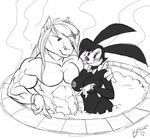  big_breasts breasts couple equine eye_contact female horse hot_tub lagomorph lapinbeau lapine looking_at_each_other male mammal monochrome muscles necktie nipples nude pecs rabbit sketch water 