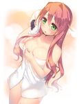  arima_kanae blush breasts green_eyes kashiwamochi_yomogi large_breasts long_hair naked_towel original red_hair solo towel wet white_towel 