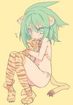  animal_ears animal_print bad_id bad_pixiv_id blade_(galaxist) cat_ears cat_paws cham_cham cleaning gloves green_eyes green_hair licking paw_gloves paw_shoes paws samurai_spirits shoes snk tail tiger_print 