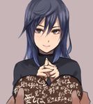  black_eyes blue_hair blush chocolate chocolate_heart commentary_request face grey_background hands_together heart lips long_hair original own_hands_together pepe_(jonasan) ruuko-san simple_background smile valentine 
