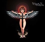  album_cover brown_eyes brown_hair cover fire hair_ornament hairclip hirasawa_yui judas_priest k-on! kaiga nude parody solo wings 