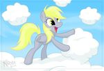  blonde_hair cloud clouds derpy_hooves_(mlp) equine female feral flying friendship_is_magic green_eyes grey grey_body hair hi_res horse killryde long_hair mammal my_little_pony open_mouth pegasus pony sky solo tail wings 