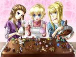  alternate_costume apron blonde_hair blue_eyes bowser brown_hair cake captain_falcon casual charizard chocolate diddy_kong donkey_kong donkey_kong_(series) f-zero fire_emblem food fox_mccloud ganondorf gen_1_pokemon gen_4_pokemon heart-shaped_food highres ice_climber ice_climbers icing ike in_food inugami-ke_no_ichizoku_pose ivysaur jigglypuff kid_icarus king_dedede kirby kirby_(series) link long_hair lucario lucas luigi mario mario_(series) marth meta_knight metal_gear_(series) metal_gear_solid metroid miniboy minigirl mixing_bowl mother_(game) mr._game_&amp;_watch multiple_girls ness olimar pastry_bag pikachu pikmin_(creature) pikmin_(series) pink_background pit_(kid_icarus) pointy_ears pokemon pokemon_(creature) pokemon_(game) pokemon_frlg princess_peach princess_zelda r.o.b red_(pokemon) red_(pokemon_frlg) samus_aran sleeves_pushed_up sleeves_rolled_up solid_snake sonic sonic_the_hedgehog spoon squirtle star_fox super_mario_bros. super_smash_bros. the_legend_of_zelda the_legend_of_zelda:_twilight_princess toon_link valentine wario wolf_o'donnell yoshi yuino_(fancy_party) 