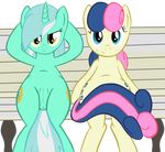  bench blush bonbon_(mlp) covering duo equine exposed exposing female feral friendship_is_magic horn horse looking_at_viewer lyra_(mlp) lyra_heartstrings_(mlp) mammal my_little_pony nude pony pussy showing_off sitting tg-0 tg0 unicorn wings 