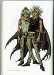  2boys blonde_hair dark_skin dual_persona earrings gold highres jewelry male male_focus male_only marik_ishtar multiple_boys takahashi_kazuki yami_marik yu-gi-oh! yuu-gi-ou_duel_monsters 