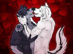 anthro biceps black_fur black_nose blue_fur canine claws couple dog duo eyes_closed fangs fur gay gear green_eyes gripping hair hearts holding holidays husky kissing love lukoi male mammal muscles nude pecs pose romantic tattoo tongue valentine&#039;s_day valentine's_day vond white_fur wolf 