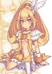  arm_support blonde_hair bow choker cure_peace eyelashes face hair_flaps kise_yayoi long_hair magical_girl ponytail precure ros skirt smile_precure! solo wide_ponytail yellow yellow_bow yellow_choker yellow_eyes yellow_skirt zoom_layer 