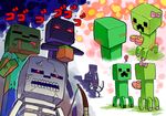  blush bow bow_(weapon) creeper efuyan embarrassed enderman gift heart jealous minecraft no_humans skeleton_(minecraft) weapon zombie_(minecraft) 