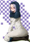  bad_id bad_pixiv_id black_legwear blue_hair blush go-m hood kumoi_ichirin lavender_hair mole mole_under_eye pantyhose purple_hair short_hair sitting solo sweatdrop touhou 