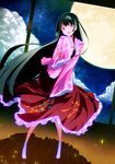  black_hair cloud full_moon houraisan_kaguya long_hair moon solo standing touhou yaten 