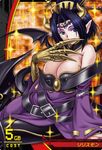  1girl bat_(symbol) belt black_hair blue_eyes breasts cleavage comb demon demon_girl detached_sleeves digimon digimon_jintrix dress hairpiece horn lilithmon lowres pointy_ears seven_great_demon_lords short_hair wings 
