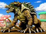  bowser_koopa claws cloud clouds epic hair horns kuroi_kazuhiro mario_(series) mushroom mushrooms nature nintendo no_humans outdoors redesign sky solo spikes super_mario_bros. tail teeth tongue turtle_shell 