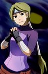  1girl bandage bandages black_eyes blonde_hair fingerless_gloves forehead_protector gloves long_hair looking_at_viewer matatabi_(naruto) naruto naruto_shippuuden nii_yugito smile solo zetsumetsu 