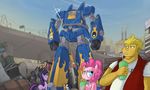  beard black_eyes blonde_hair blue blue_eyes blue_robot blue_sky coop crossover cutie_mark equine eyewear facial_hair female feral fluttershy_(mlp) friendship_is_magic fur gasp group hair horn horse human junkyard machine male mammal mechanical megas_xlr my_little_pony open_mouth pink pink_body pink_fur pink_hair pinkie_pie_(mlp) pony purple purple_fur purple_hair rainbow_dash_(mlp) rarity_(mlp) robot soda sunglasses tengen_toppa_gurren_lagann twilight_sparkle_(mlp) uc77 unicorn vest vinyl_scratch_(mlp) white 