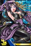  1girl arms_up bat_(symbol) beauty_mark belt black_hair black_wings blue_eyes breasts claws cleavage curvy digimon digimon_jintrix female hetero large_breasts lilithmon lips long_hair lowres mole open_mouth seven_great_demon_lords skin_tight skintight wings 