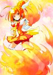  bike_shorts boots choker cure_sunny fire grin hair_bun highres hino_akane_(smile_precure!) magical_girl orange_(color) orange_choker orange_eyes orange_hair orange_skirt precure red_shorts short_hair shorts shorts_under_skirt skirt smile smile_precure! solo sw thigh_boots thighhighs white_legwear 