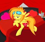  2012 bed bedroom_eyes butt censorship cutie_mark ears english_text equine eyewear female friendship_is_magic goggles hair horse looking_at_viewer multi-colored_hair my_little_pony pegasus pony rose solo spit spitfire_(mlp) spitshy tail valentine&#039;s_day wings wonderbolts_(mlp) 