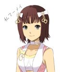  amami_haruka bad_id bad_pixiv_id bow brown_eyes brown_hair choker closed_mouth face gofukiimo_(psempsemn) hair_bow hair_ornament heart idolmaster idolmaster_(classic) pink_diamond_765 short_hair smile solo upper_body 