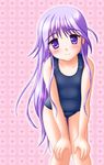  :3 crossdressing happiness! leaning_forward long_hair neopure one-piece_swimsuit otoko_no_ko purple_eyes purple_hair school_swimsuit swimsuit watarase_jun 