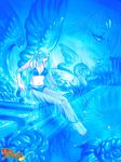  barefoot bikini blue blue_hair bug butterfly color_tone feet hair_ribbon haneda_maki insect long_hair mugen_no_fantasia ribbon sculpture see-through sitting skirt soaking_feet swimsuit water wings 