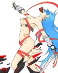  akakuro-san blue_hair bra fingerless_gloves gloves heart katakata_unko lingerie long_hair looking_up lowres original red_string solo string tattoo underwear valentine 