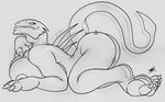  breasts butt claws female inflatable line_art monochrome signature sketch solo tail teeth walter_sache 