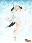  animal_ears anklet armlet artist_request barefoot bell blush bracelet character_request circlet closed_eyes dancing dress full_body happy jewelry long_hair mugen_no_fantasia necklace sash short_dress smile solo tail veil white white_hair 