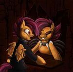  collar cub equine eye_contact female feral friendship_is_magic horse jacket looking_at_each_other mammal mirror my_little_pony pegasus pony scootaloo_(mlp) shock shocked smile spikes wings young 