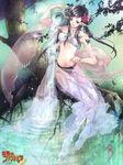  barefoot black_hair blush bug butterfly feet fish flower gourd insect jewelry long_hair mugen_no_fantasia navel necklace non-web_source pointy_ears rindou_(hotopoto) see-through sitting skirt soaking_feet solo spread_toes tattoo tree veil water 