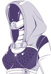  alien bodysuit bust female helmet honeycomb_pattern hood kichi8 mass_effect monochrome purple quarian solo tali'zorah_nar_rayya tali'zorah_nar_rayya_vas_neema upper_body 