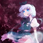  banned_artist blue_eyes bob_cut bow bowtie dress_shirt ghost hair_ribbon konpaku_youmu konpaku_youmu_(ghost) poko_(mammypoko) ribbon shirt silver_hair skirt skirt_set solo tears touhou vest wind 