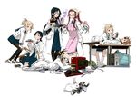  black_hair blonde_hair bunny c_rikei computer everyone glasses labcoat multiple_girls science table wadapen 