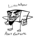  absorption_vore cock_vore crooked_teeth eyebrows facial_hair goatee monochrome text vorarephilia 