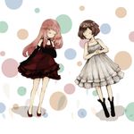  2girls alternate_age boots brown_hair dress elbow_gloves eyes_closed female flower gloves hair_flower hair_ornament just_be_friends just_be_friends_(vocaloid) knee_boots kneeboots long_hair megurine_luka meiko multiple_girls opera_gloves pink_hair red_dress red_outfit short_hair sleeping spotted vocaloid white_dress white_outfit 