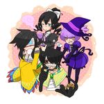  bandage bandages black_hair cake candy chandelure cofagrigus food gothitelle hat personification pokemon shanderaa sigilyph tea wink witch_hat 