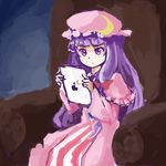  apple apple_inc. armchair blush bow chair crescent dress food fruit hat ipad long_hair pas_(paxiti) patchouli_knowledge purple_eyes purple_hair ribbon sitting solo tablet_pc touhou 