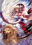  bad_id bad_pixiv_id blonde_hair blue_eyes cloud harp instrument lion long_hair midair miyazaki_byou rg_veda solo teeth 