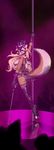  blackby blonde_hair blue_eyes breasts canine clothed clothing dancing female fox hair hat hindpaw long_hair looking_at_viewer mammal paws pole pole_dancing skimpy solo stripper stripper_pole tattoo top_hat topless watermark 