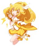 blonde_hair boots cure_peace full_body hair_flaps hair_ornament head_wings kise_yayoi koto_(colorcube) long_hair magical_girl open_mouth ponytail precure puffy_sleeves shorts shorts_under_skirt simple_background skirt smile_precure! solo tears v white_background wide_ponytail wrist_cuffs yellow yellow_eyes yellow_skirt 