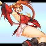  armpits breasts brown_eyes brown_hair china_dress chinese_clothes dress guilty_gear kuradoberi_jam large_breasts legs letterboxed long_hair onsoku_maru solo thighs 