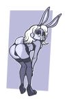  2018 anthro bedroom_eyes bent_over bra buckteeth bugs_bunny bulge butt camel_toe clothed clothing condom condom_in_mouth crossdressing eyelashes eyeshadow footwear girly hair half-closed_eyes hi_res high_heels lagomorph legwear long_hair looking_at_viewer looking_back looney_tunes luraiokun makeup male mammal monochrome platform_shoes presenting presenting_hindquarters rabbit raised_tail seductive shoes simple_background skirt solo standing stockings teeth thigh_highs underwear upskirt warner_brothers white_background 