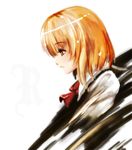  ascot bad_id bad_pixiv_id blonde_hair expressionless frown naname_ushiro orange_eyes profile rumia shiny shiny_hair simple_background smudge solo touhou upper_body white_background 