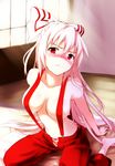  &gt;:( angry bangs barefoot bed_sheet blush body_blush bow bow_panties breasts breasts_apart chaigidhiell covered_nipples embarrassed floor frown fujiwara_no_mokou hair_between_eyes hair_bow half_updo head_tilt highres indoors large_breasts leaning_forward light_rays long_hair looking_at_viewer naked_suspenders no_navel no_shirt nose_blush open_fly panties pants pink_panties red_eyes revealing_clothes shouji sideboob silver_hair sitting sliding_doors solo sunbeam sunlight suspenders tearing_up tears touhou underwear unzipped v-shaped_eyebrows very_long_hair wariza 