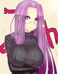  bad_id bad_pixiv_id breasts fate/stay_night fate_(series) glasses impossible_clothes impossible_sweater large_breasts long_hair magister_(medical_whiskey) purple_eyes purple_hair ribbed_sweater rider solo sweater turtleneck very_long_hair 