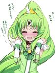  blush cure_march green green_hair hair_tousle long_hair magical_girl midorikawa_nao precure smile_precure! solo tiara translated tri_tails utsugi_(skydream) white_background 