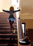  brown_hair bunny from_behind hino_minato_(spec.c) hirasawa_yui k-on! outstretched_arms pantyhose school_uniform short_hair solo spread_arms stairs turtle 