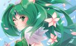  ;) cure_march eyelashes green green_eyes green_hair long_hair magical_girl midorikawa_nao one_eye_closed petals precure smile smile_precure! solo teasage tri_tails 